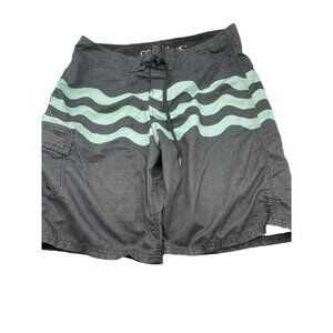O'Neil Mens Board Shorts Size 33 Gray Teal Wave Stripe